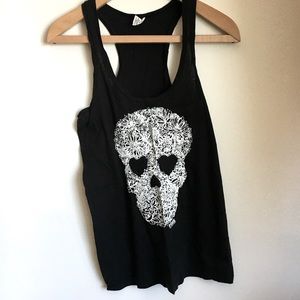 PINK racer back floral sugar skull tank, black, S